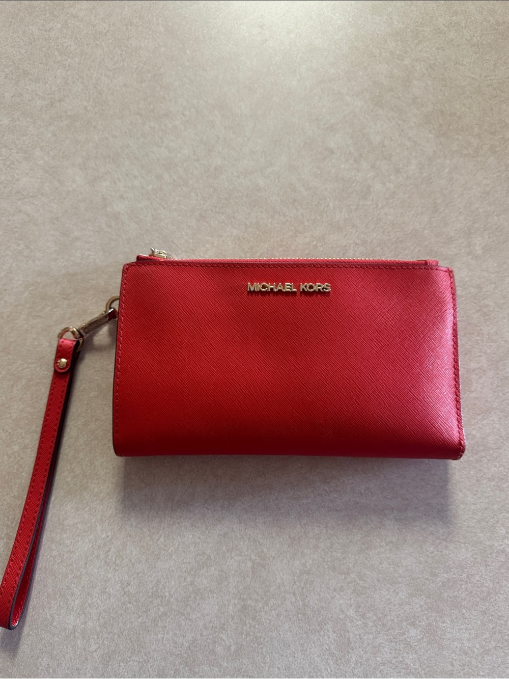 Michael Kors Red Saffiano Wristlet with Gold Hardware